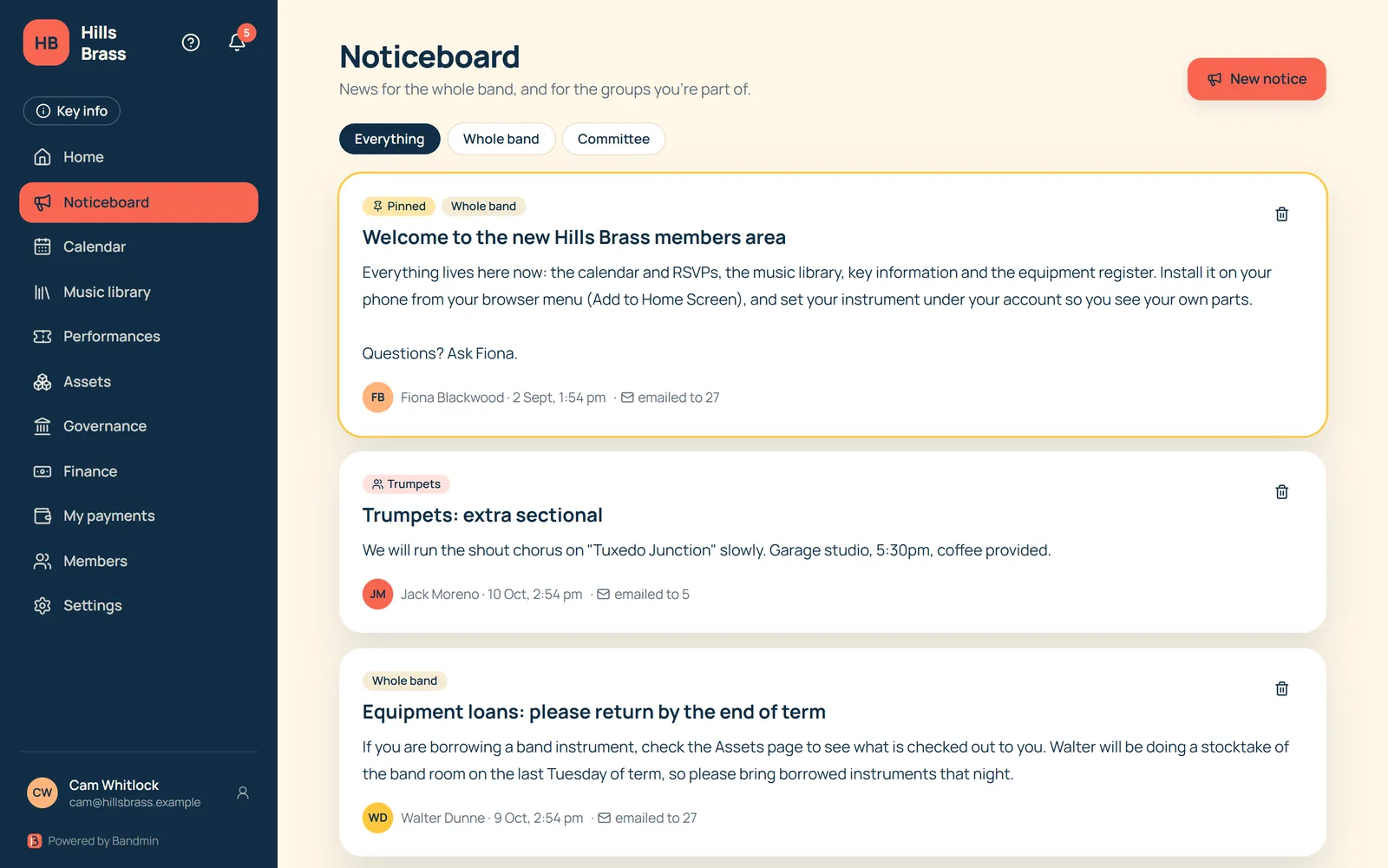 Hills Brass noticeboard screen