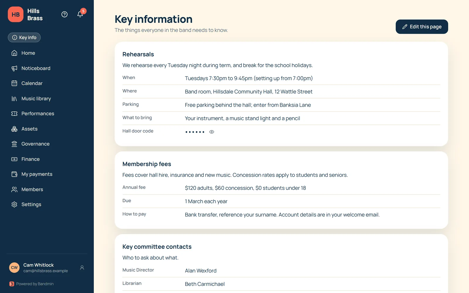 Key information page