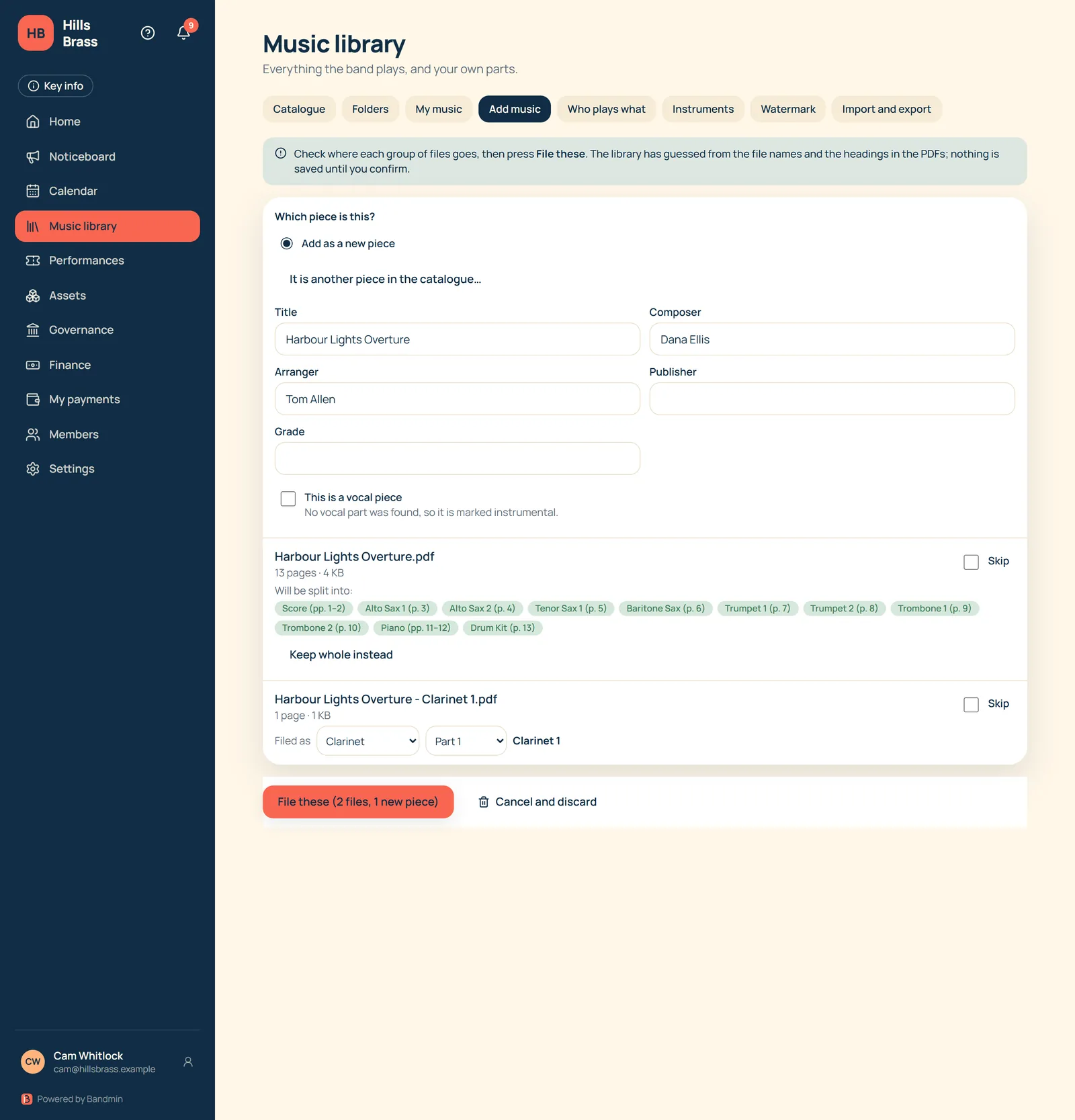 Music import and part splitting
