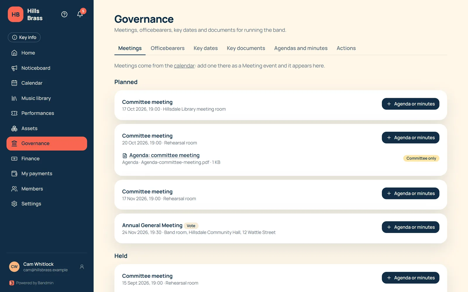 Governance meetings