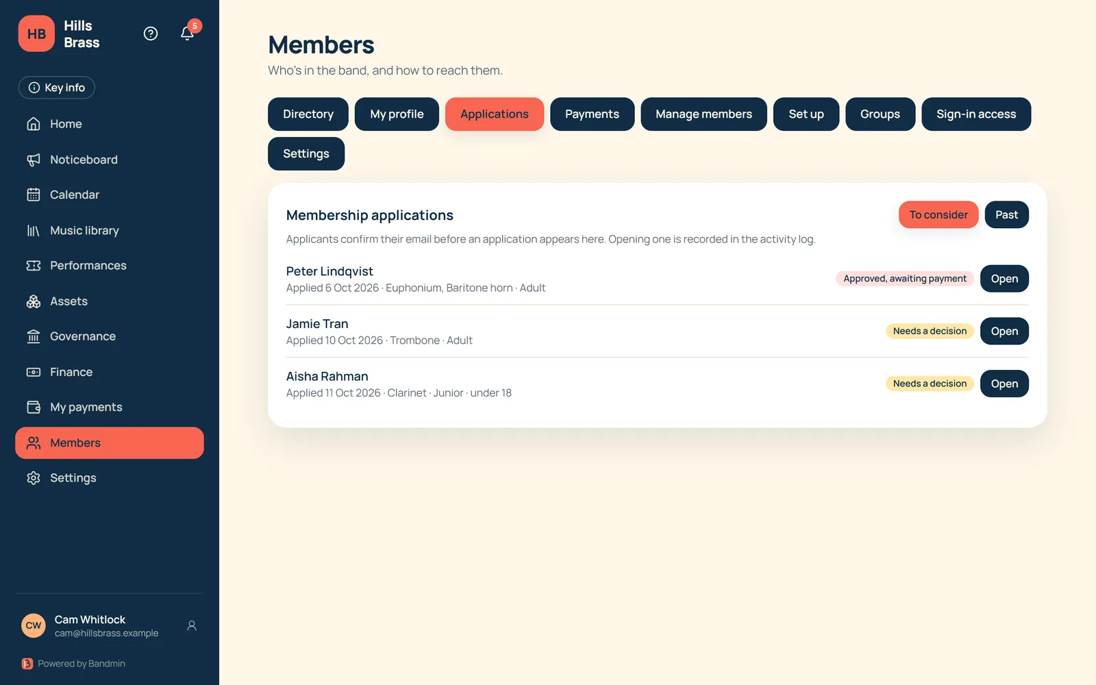 Membership applications