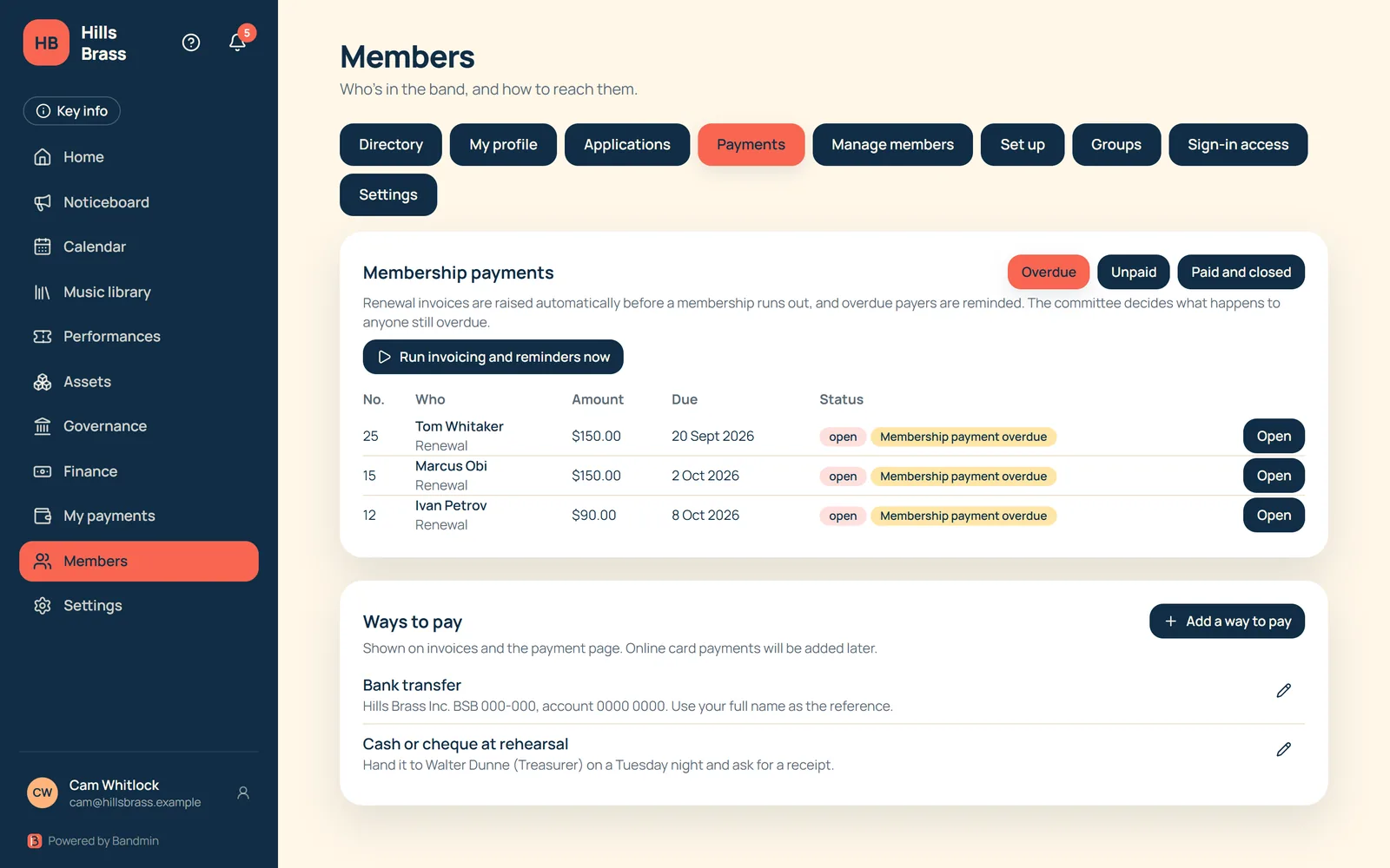 Membership payments