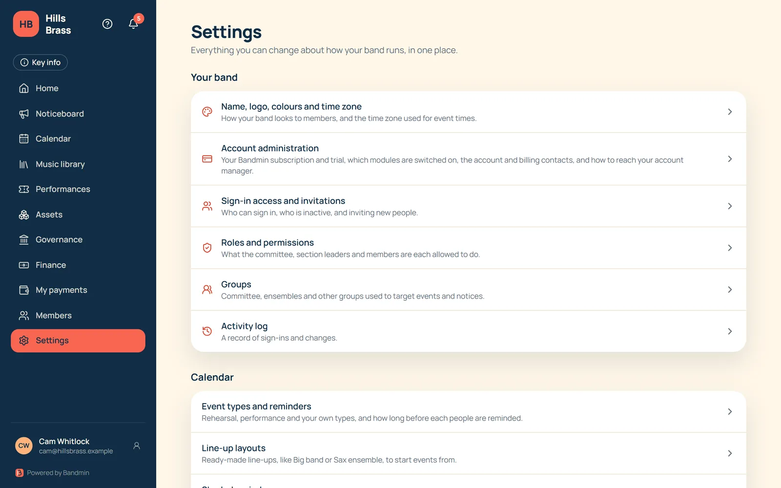 Settings hub