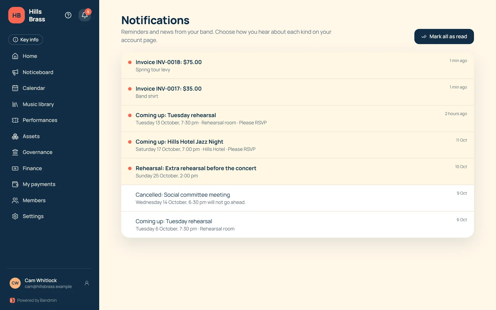 Notifications inbox